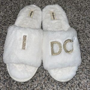 Size 11-12  white and gold wedding bride “ I Do Slippers”